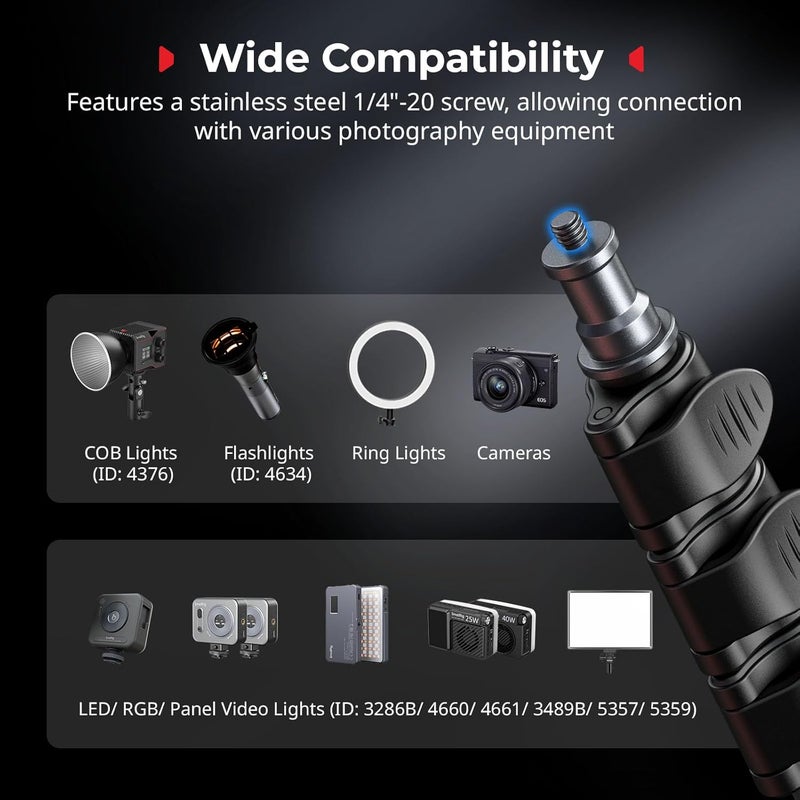 SMALLRIG 74.8"/ 6.23 ft Adjustable Light Stand Photography, Max Load 8.8 lb, Compact Lighting Tripod Stand for Softbox, Flashlights, Ring Light, LED Video Lights, COB Light, Folded Size 16.5" - 5475 - Image 2